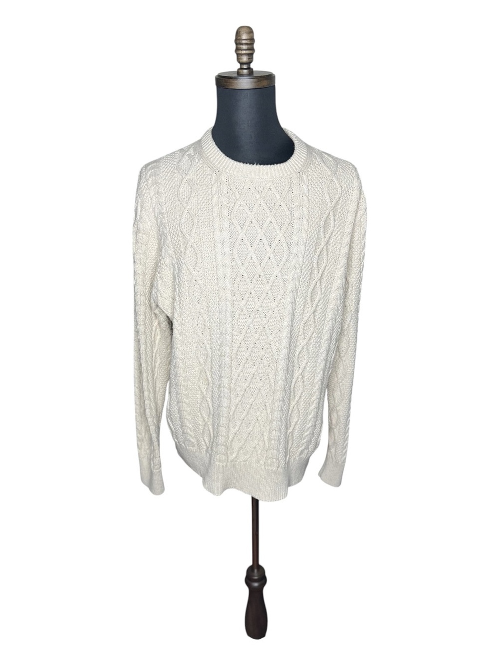 JCREW Factory Men’s Fisherman Chunky Cable Knit Cream Crewneck Sweater XL